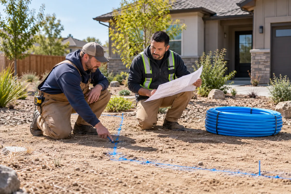 Professionals planning a residential water service line replacement